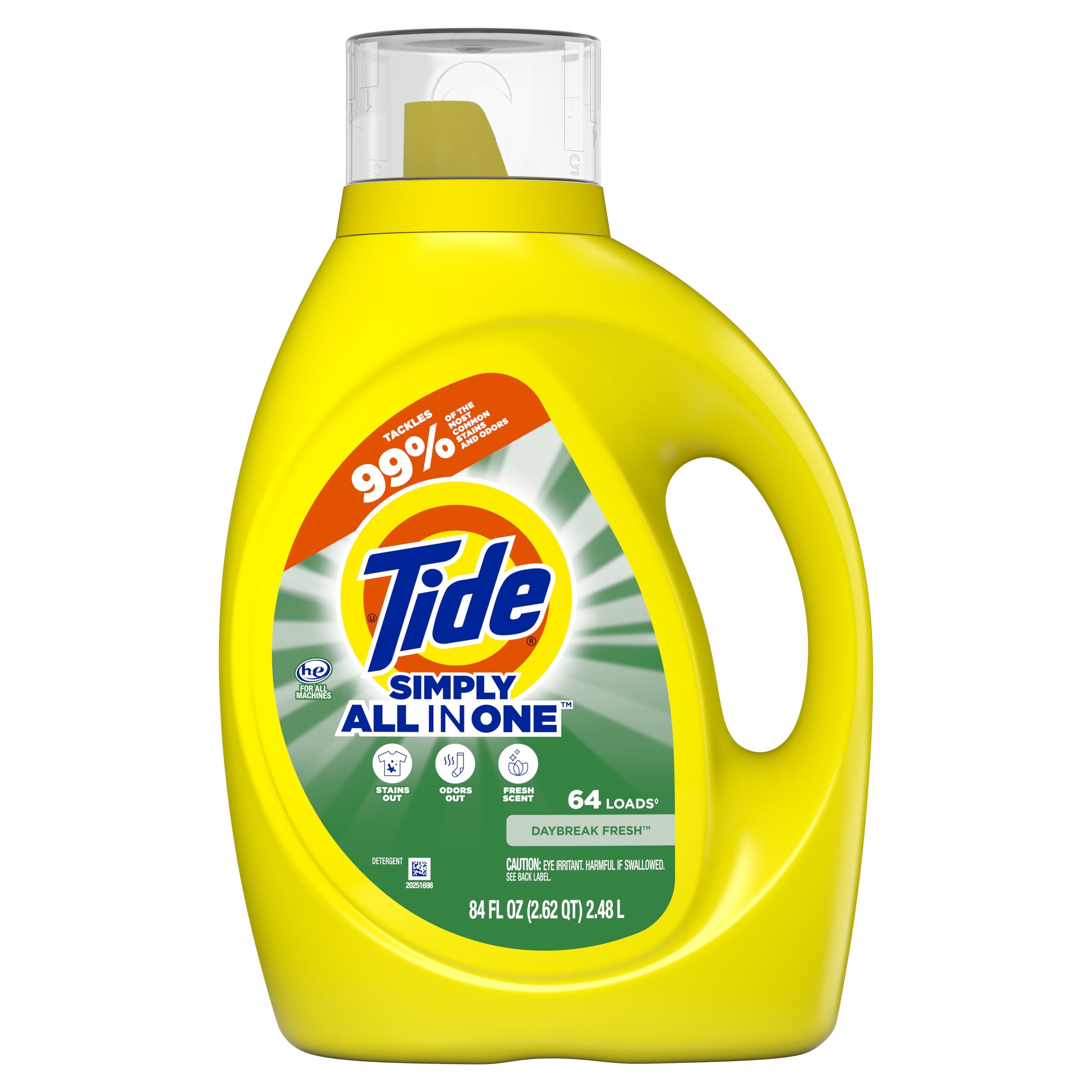 Tide Simply Liquid Laundry Detergent, All-In-One, Daybreak Fresh Scent, 173 fl oz, 138 Loads
