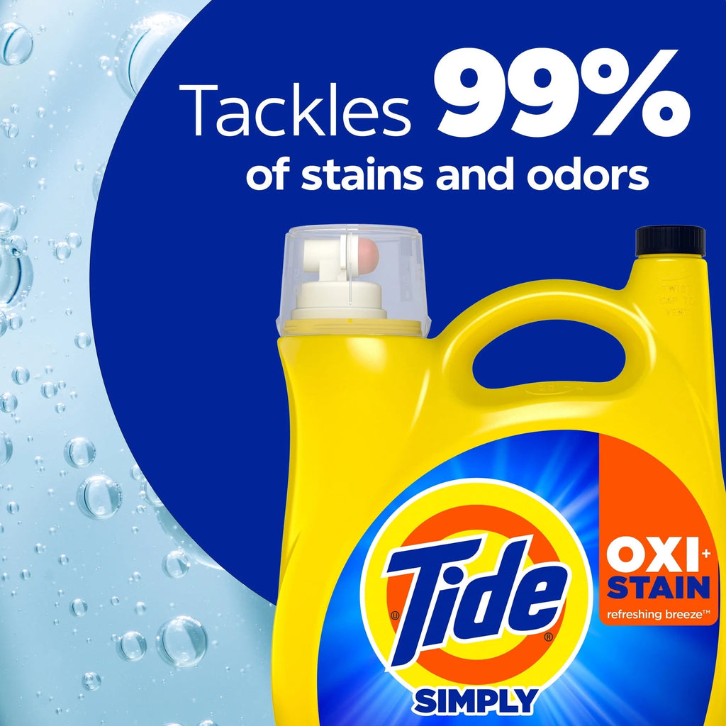 Tide Simply Oxi Boost + Ultra Stain Release Liquid Laundry Detergent, Refreshing Breeze Scent, 105 fl oz, 74 Loads