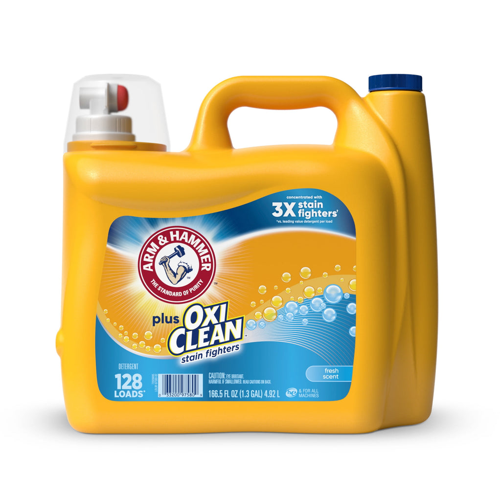 ARM & HAMMER Plus OxiClean Stain Fighters Liquid Laundry Detergent, Fresh Scent, 128 Loads