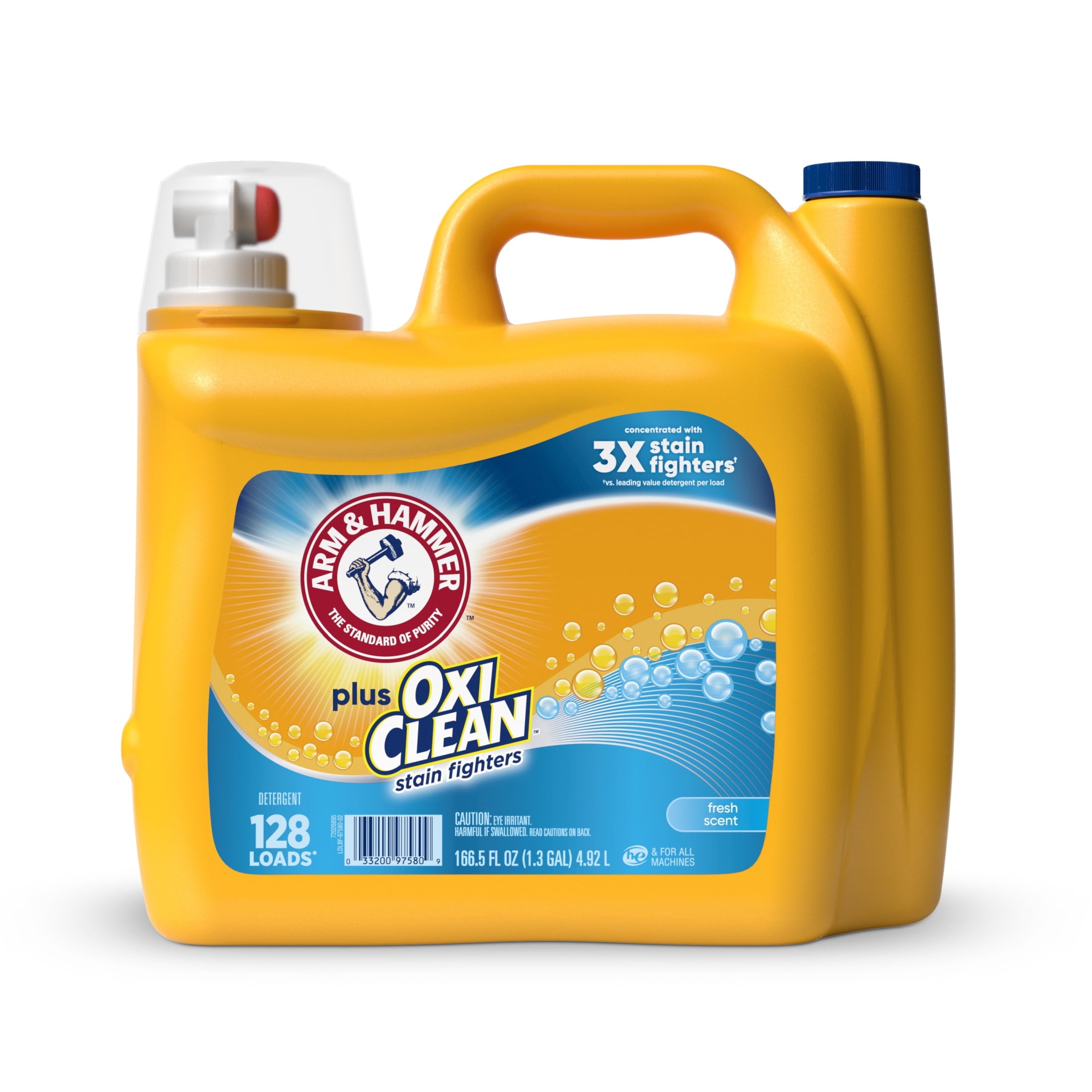 ARM & HAMMER Plus OxiClean Stain Fighters Liquid Laundry Detergent, Fresh Scent, 128 Loads