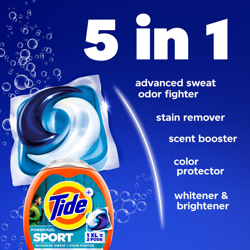 Tide Power Pods Laundry Detergent Soap Packs with Febreze, Sport Odor Defense, 45 Count