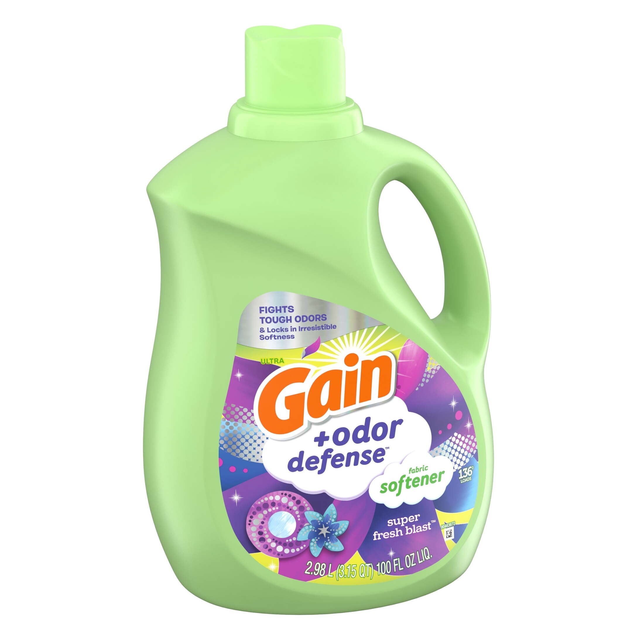 Gain Odor Defense Liquid Fabric Softener and Conditioner, Super Fresh Blast, 100 fl oz, 136 Loads