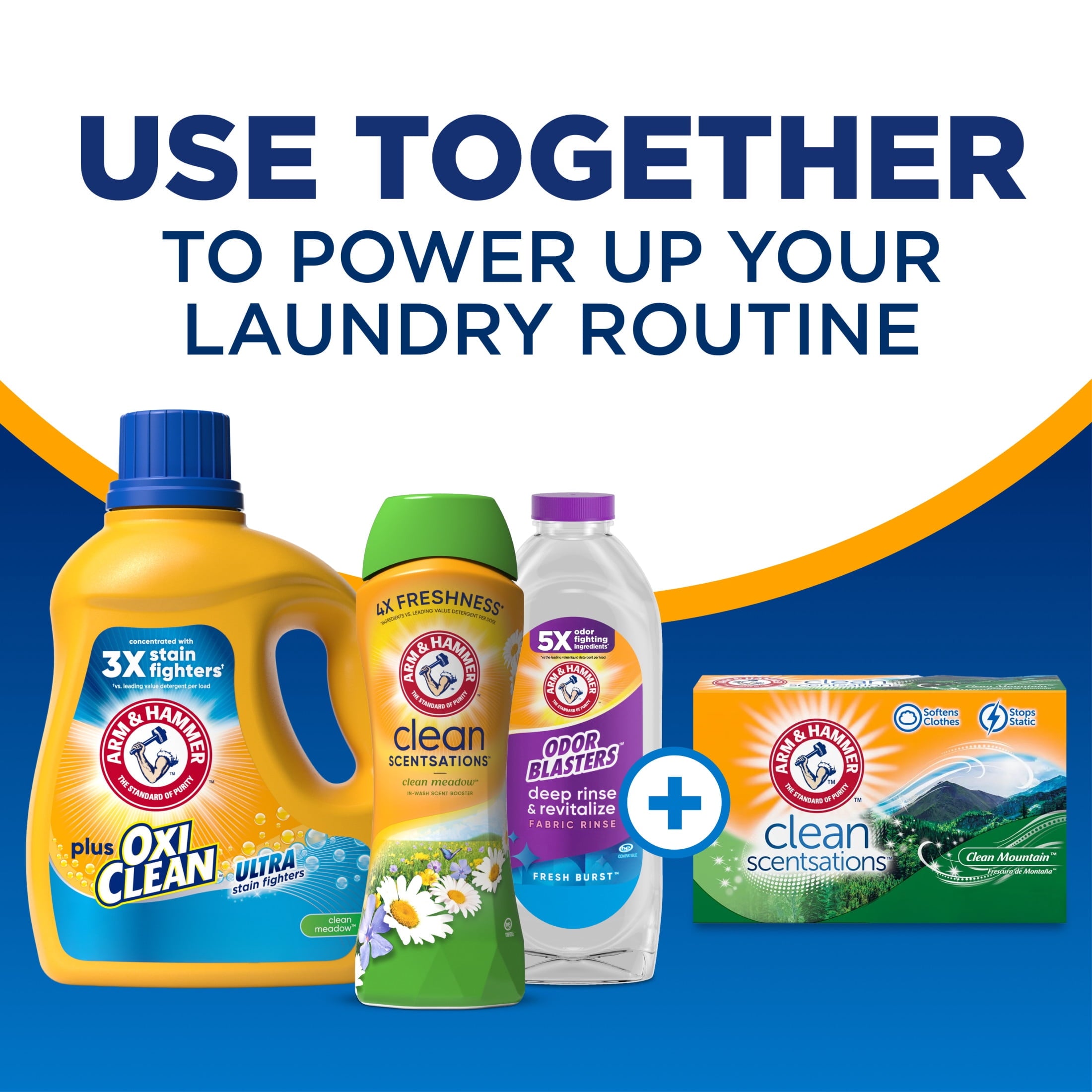 ARM & HAMMER Plus OxiClean Ultra Stain Fighters Liquid Laundry Detergent, Stain Remover for Clothes, Clean Meadow, 74 Loads, 96.2 fl oz