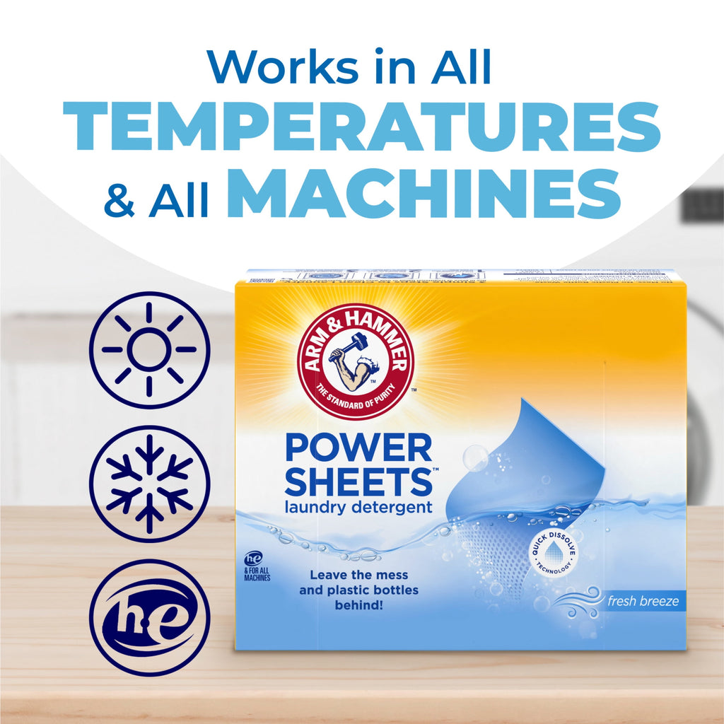 ARM & HAMMER Power Sheets Laundry Detergent, Fresh Breeze 60 ct, up to 120 small loads