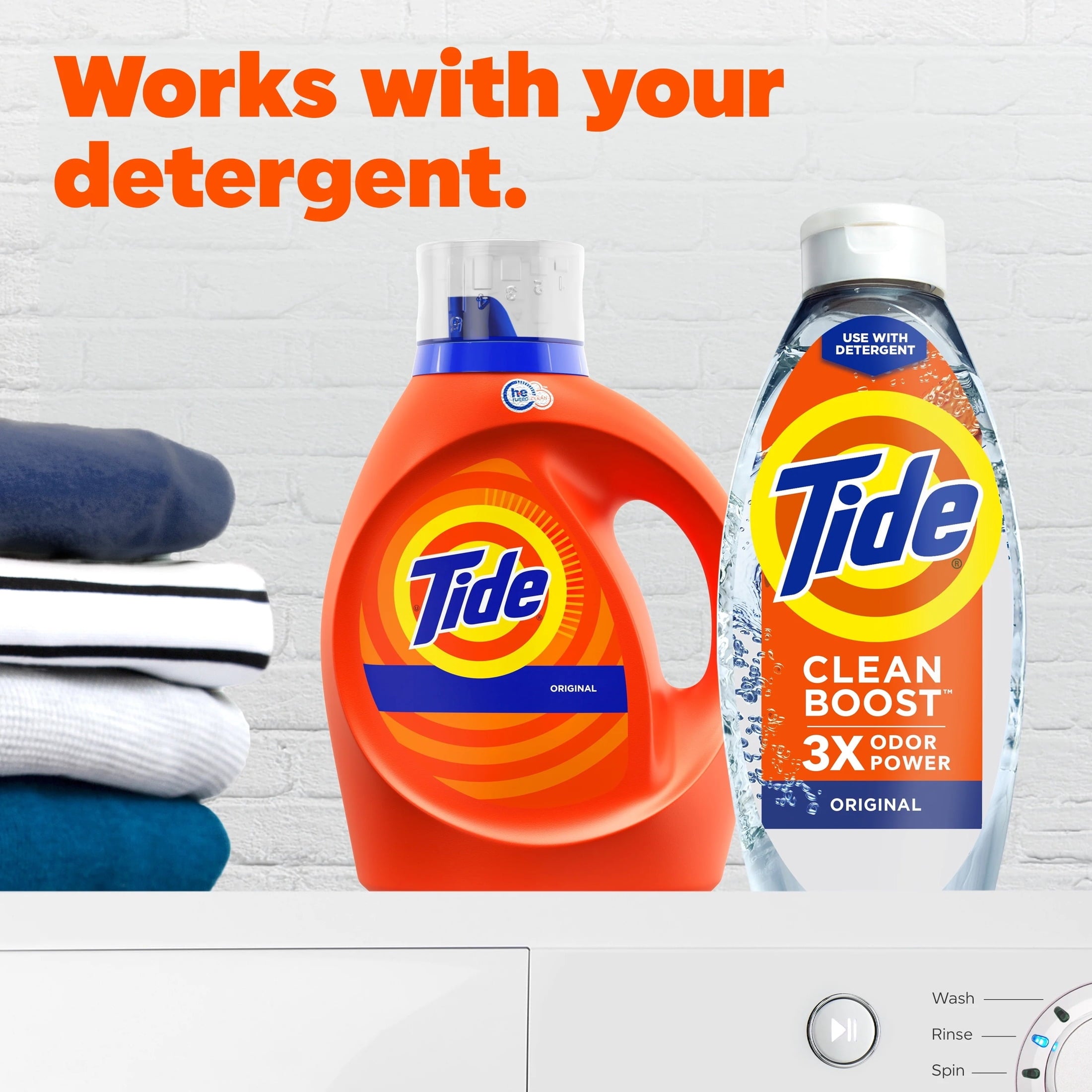 Tide Clean Boost Fabric Softener Rinse, Removes Odors and Residues, Original Scent, 48 fl oz