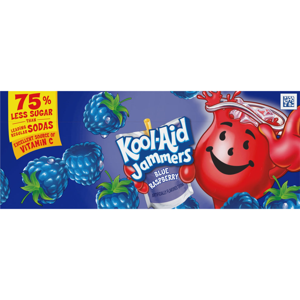 Kool-Aid Jammers Artificially Flavored Drink, 10 Pouches, for School Lunches and On-the-Go Hydration, Blue Raspberry Flavor, Excellent Source of Vitamin C, 6 fl oz