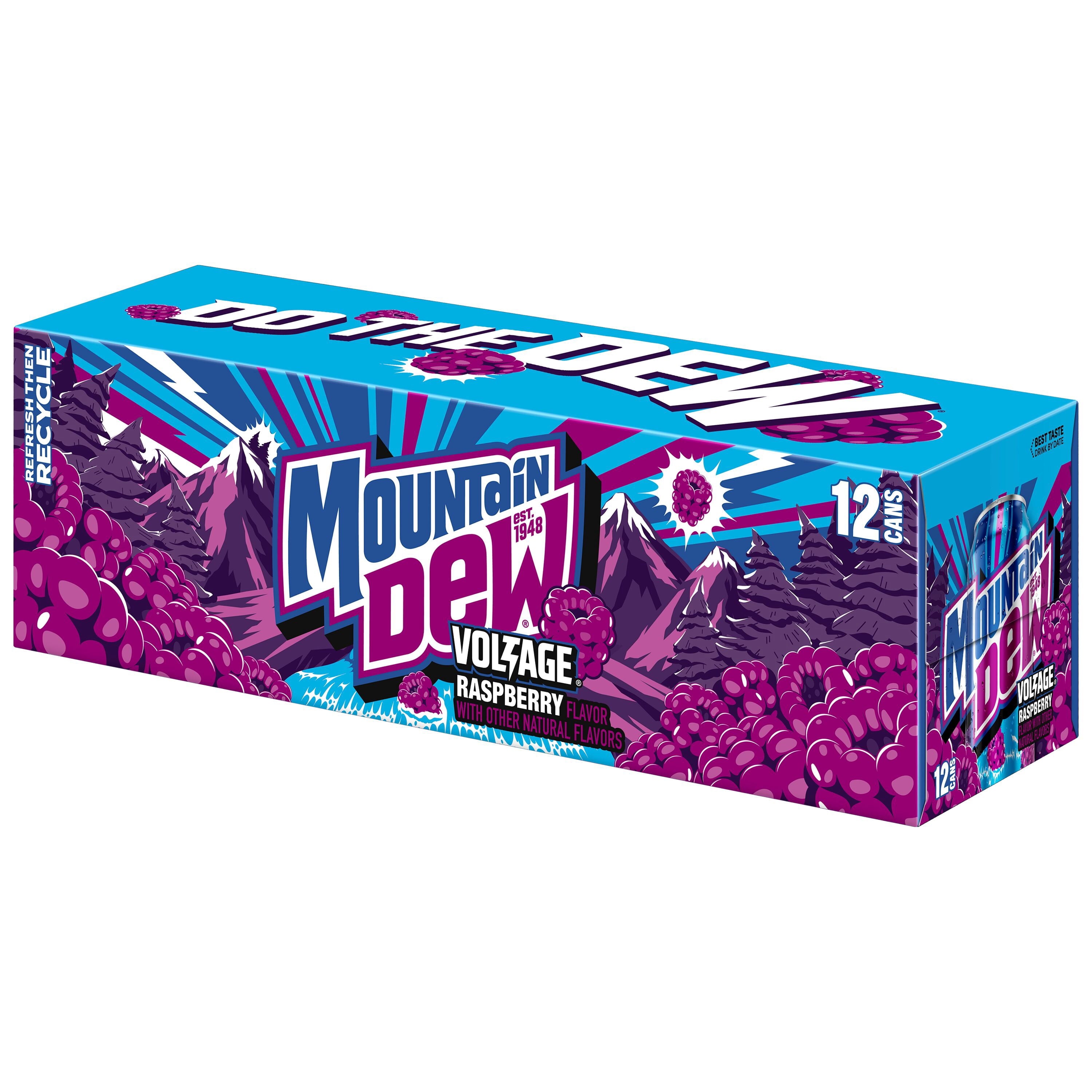 Mountain Dew Voltage Raspberry Citrus Flavor and Ginseng Soda, 12 fl oz, 12 Count