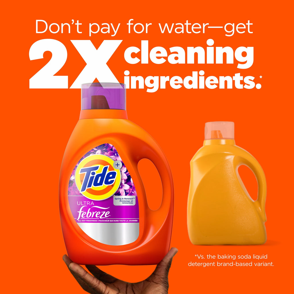 Tide Liquid Laundry Detergent, Ultra Febreze Spring and Renewal Scent, 92 fl oz, 65 Loads
