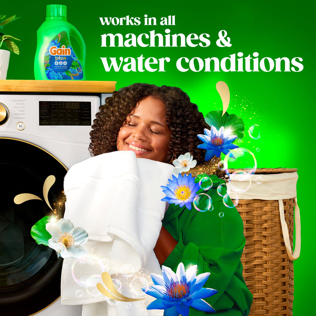 Gain Plus Laundry Detergent Liquid, Now with Odor Defense + OXI, Waterfall Delight Scent, 60 fl oz, 45 Loads