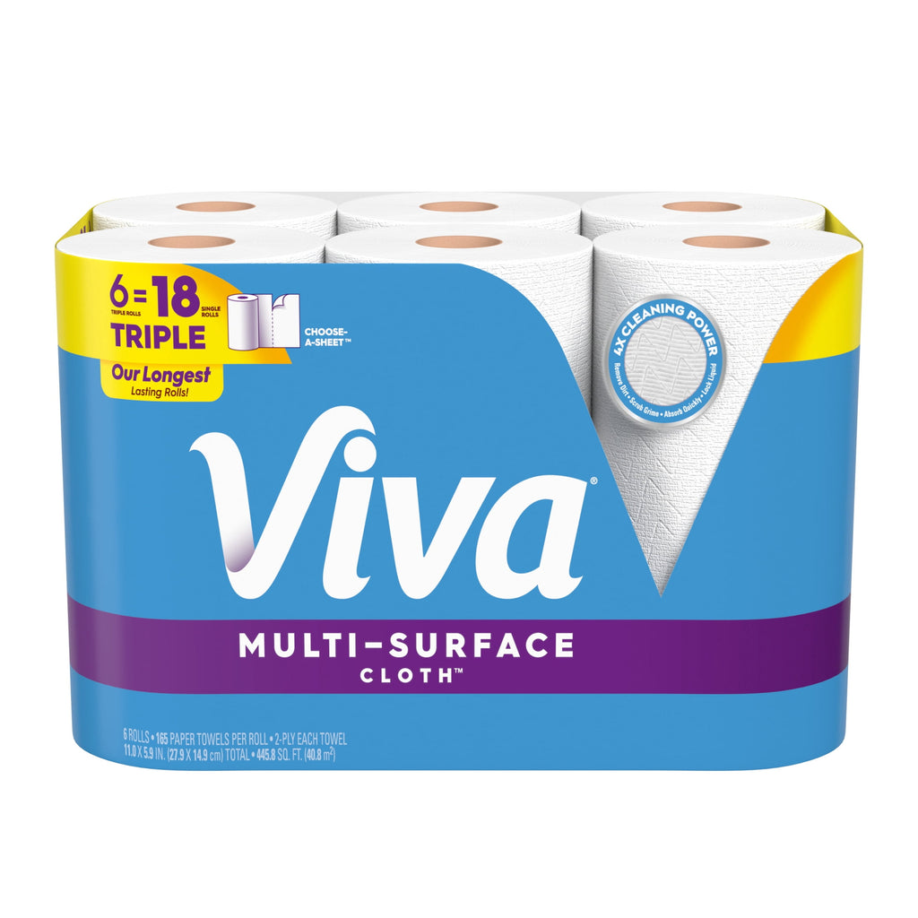 Viva Multi-Surface Cloth Paper Towels, 6 Triple Rolls, 165 Sheets per Roll