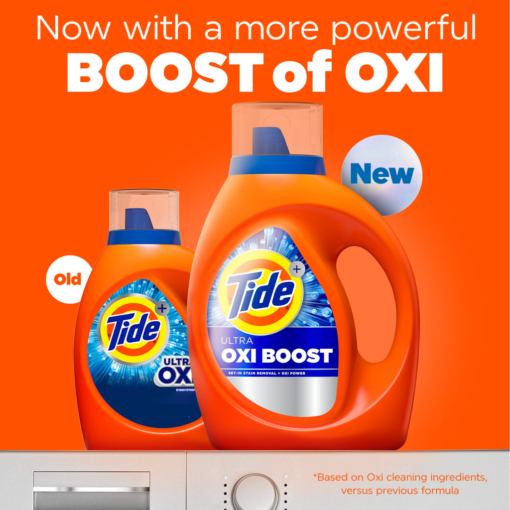 Tide Ultra Oxi Boost Liquid Laundry Detergent, Advanced Stain Remover, 92 fl oz, 65 Loads
