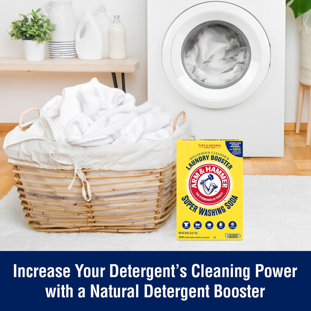 ARM & HAMMER Super Washing Soda Powder Laundry Detergent Booster & Household Cleaner, 55 oz