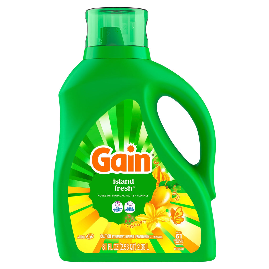 (2 pack) Gain Laundry Detergent Liquid, Now with Odor Defense, Island Fresh Scent, 81 fl oz, 61 Loads