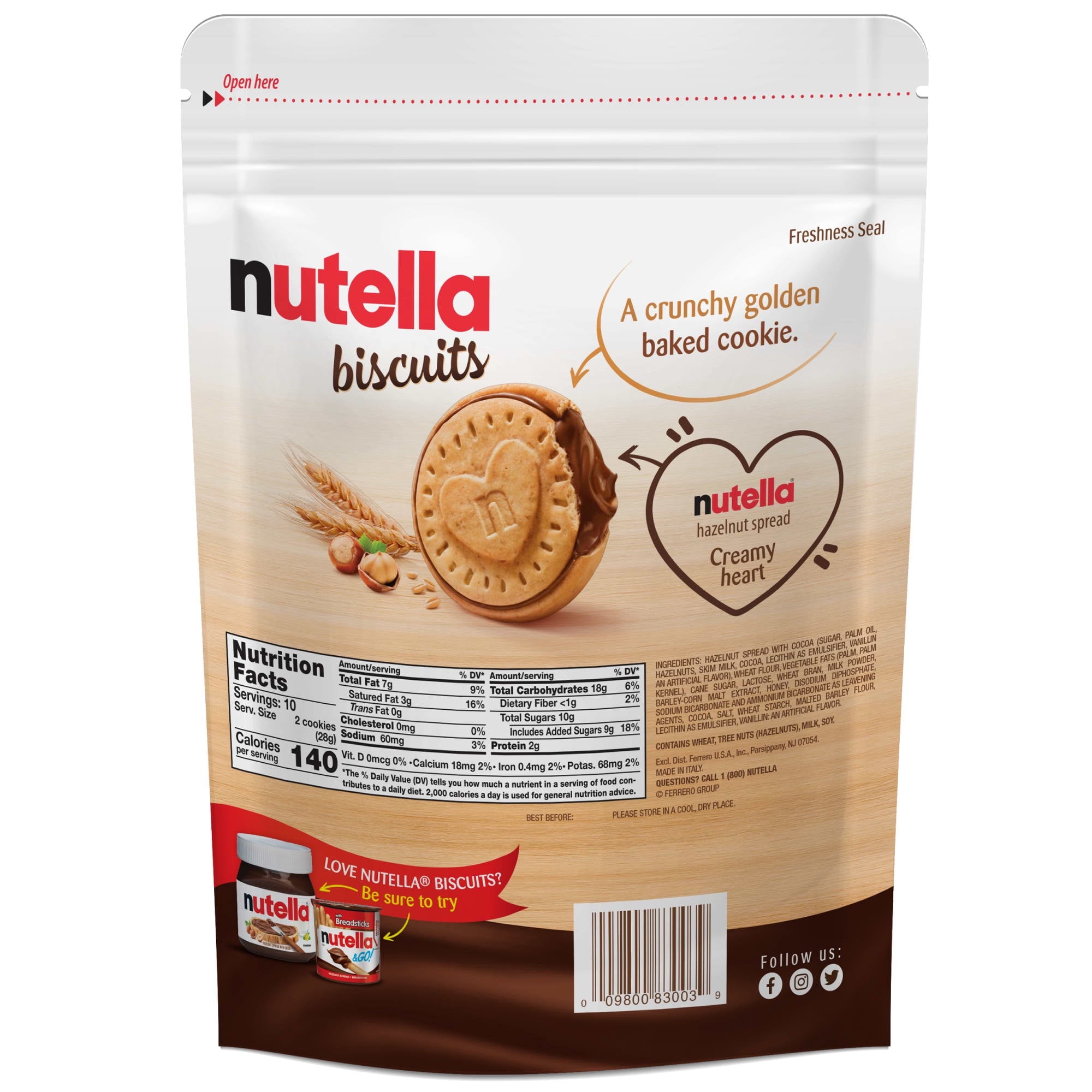 Nutella Biscuits Cookies Filled with Nutella Hazelnut Spread, Sweet Snack Pack, 9.7 oz