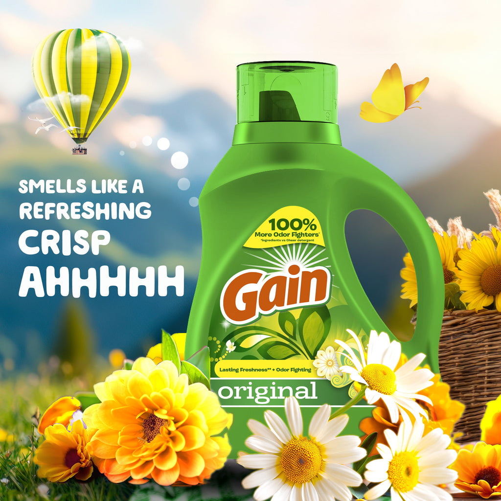 Gain Laundry Detergent Liquid with Odor Fighters, Original Scent, 88 fl oz, 61 Loads