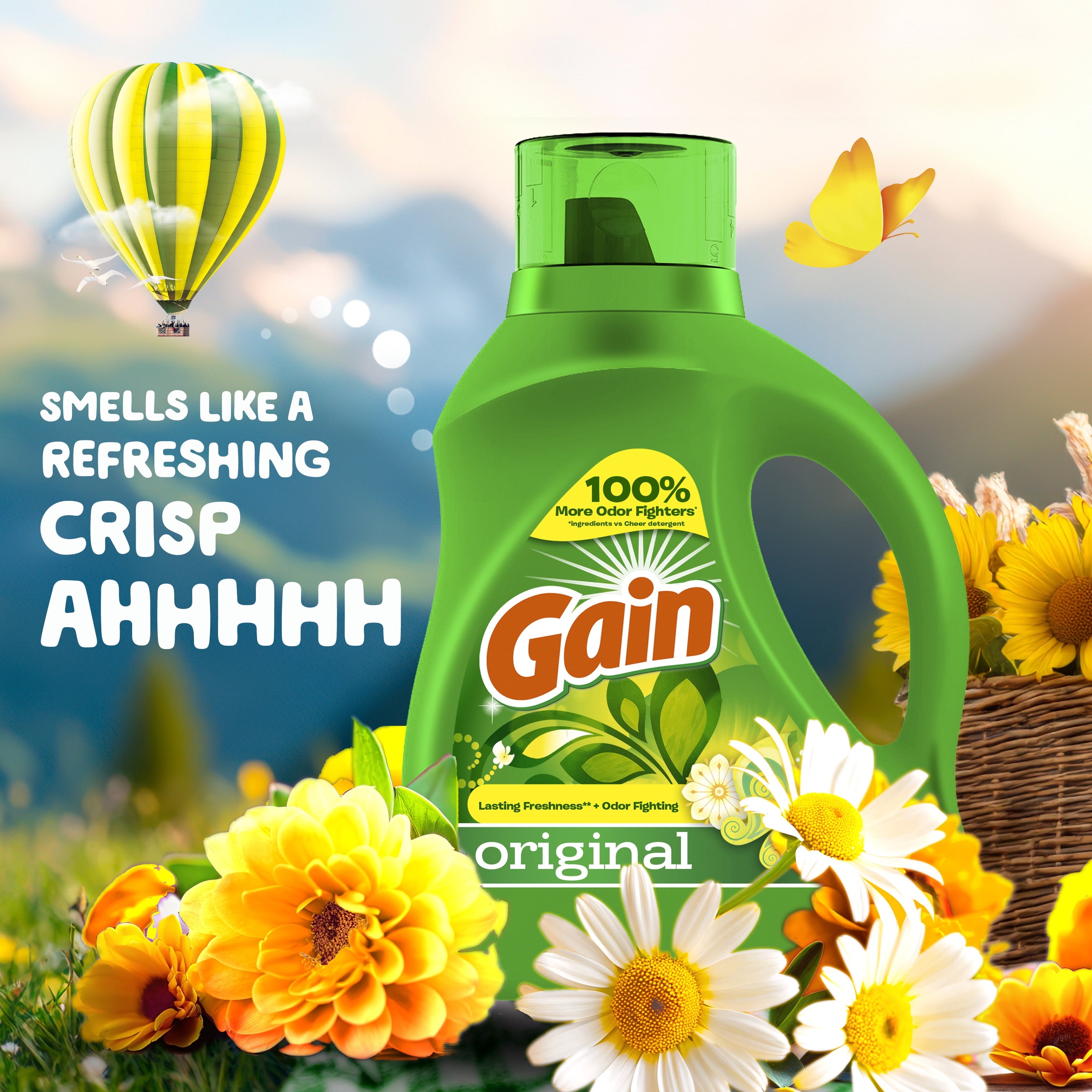 Gain Laundry Detergent Liquid with Odor Fighters, Original Scent, 88 fl oz, 61 Loads