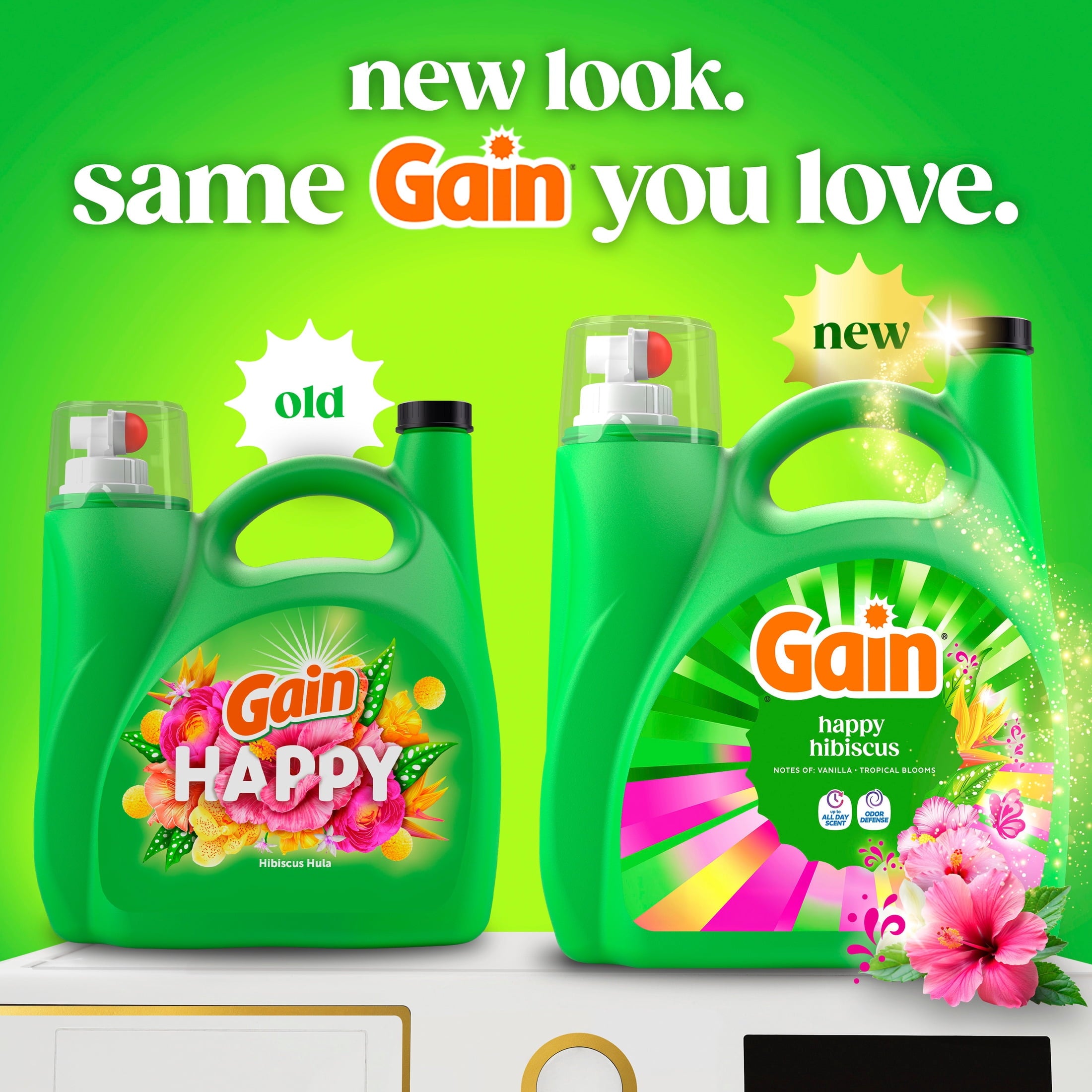 Gain Laundry Detergent Liquid, Now with Odor Defense, Happy Hibiscus Scent, 132 fl oz, 100 Loads