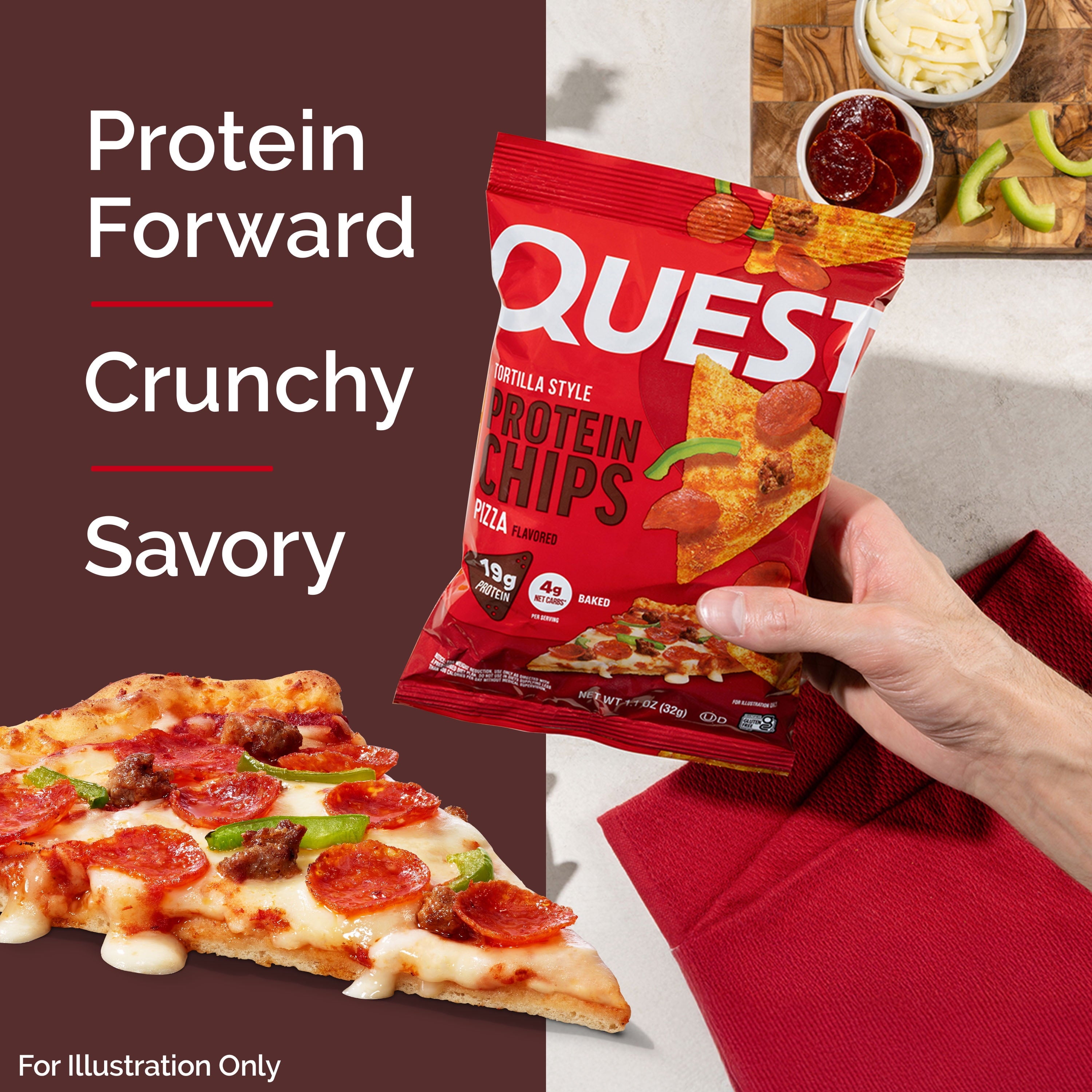 Quest Tortilla Style Protein Chips, 19g Protein, Baked, Pizza Flavor, 1.1oz Bags, 4 Count