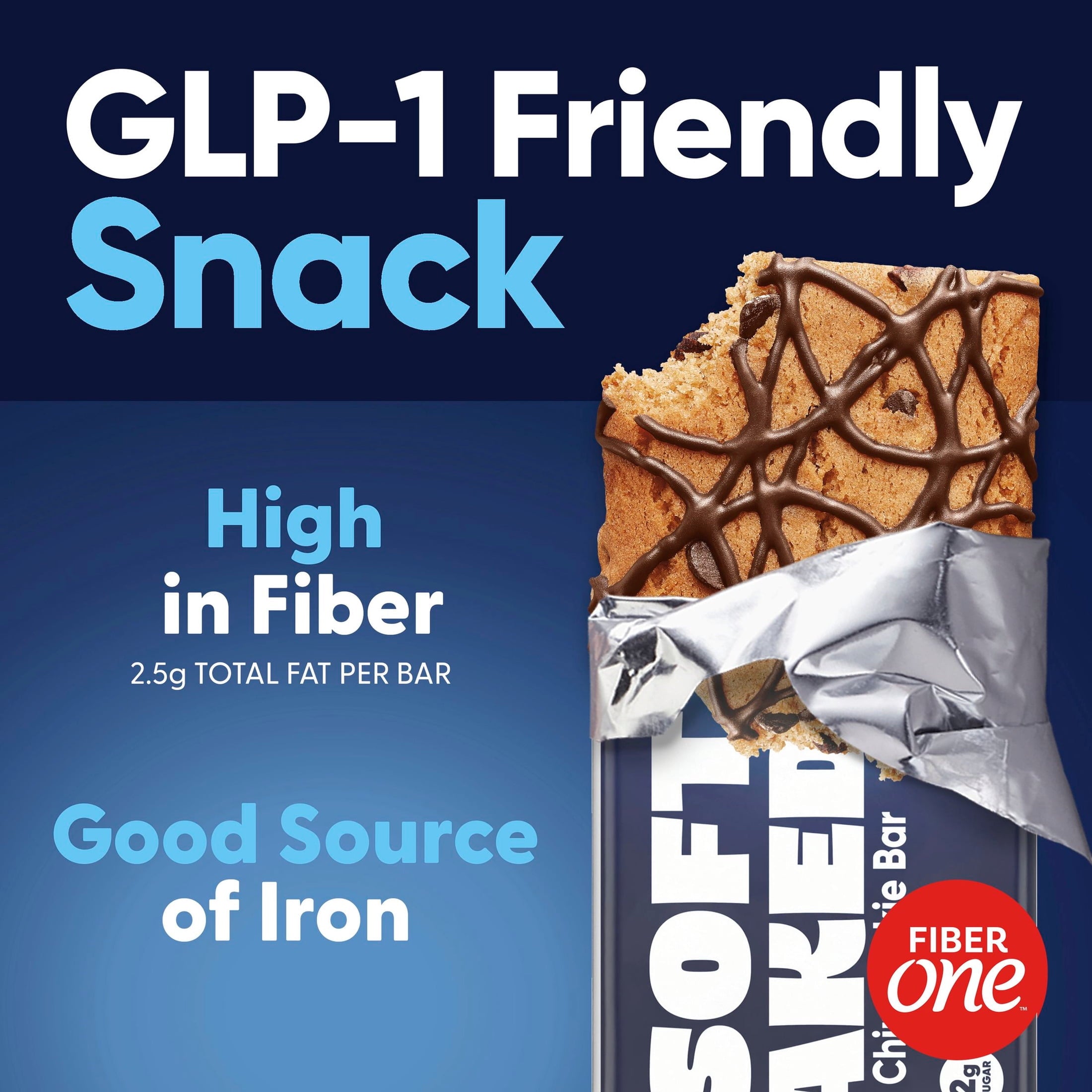 Fiber One Soft Baked Chocolate Chip Cookie Bars, Fiber Snacks, Value Pack, 12 Ct, 10.6 oz