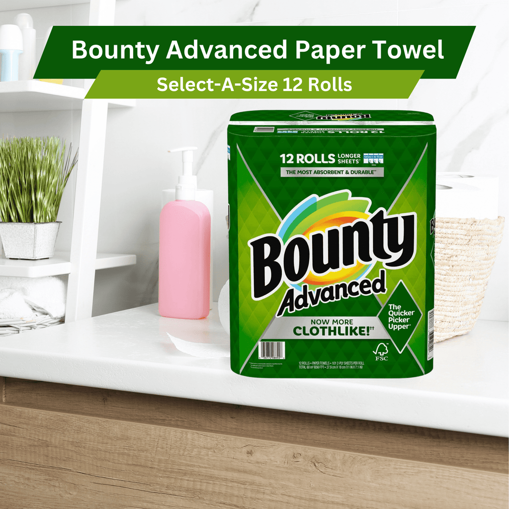Bounty Advanced 2-Ply Paper Towels White 101 Select-A-Size Sheets 12 Count