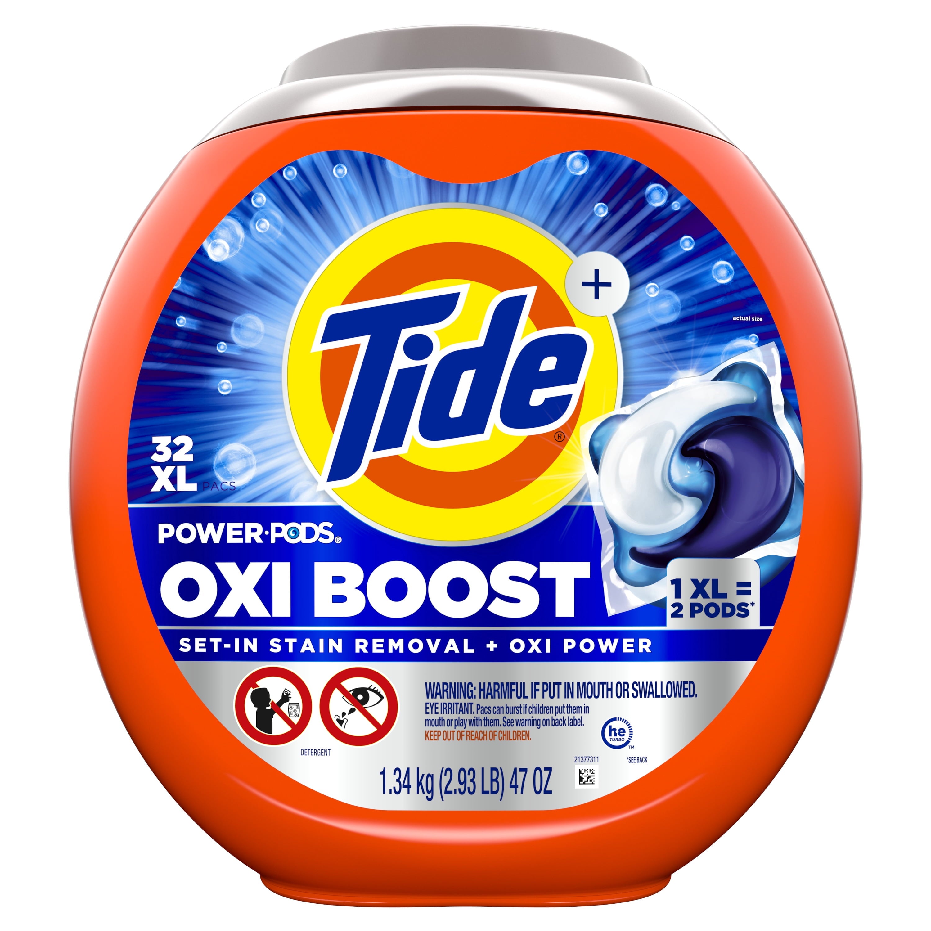 Tide PODS Laundry Detergent Pacs, Oxi Boost Power PODS with Stain Remover and Oxi Power, 45 count