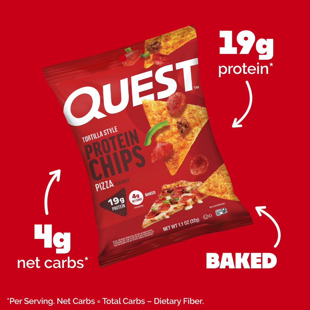 Quest Tortilla Style Protein Chips, 19g Protein, Baked, Pizza Flavor, 1.1oz Bags, 4 Count