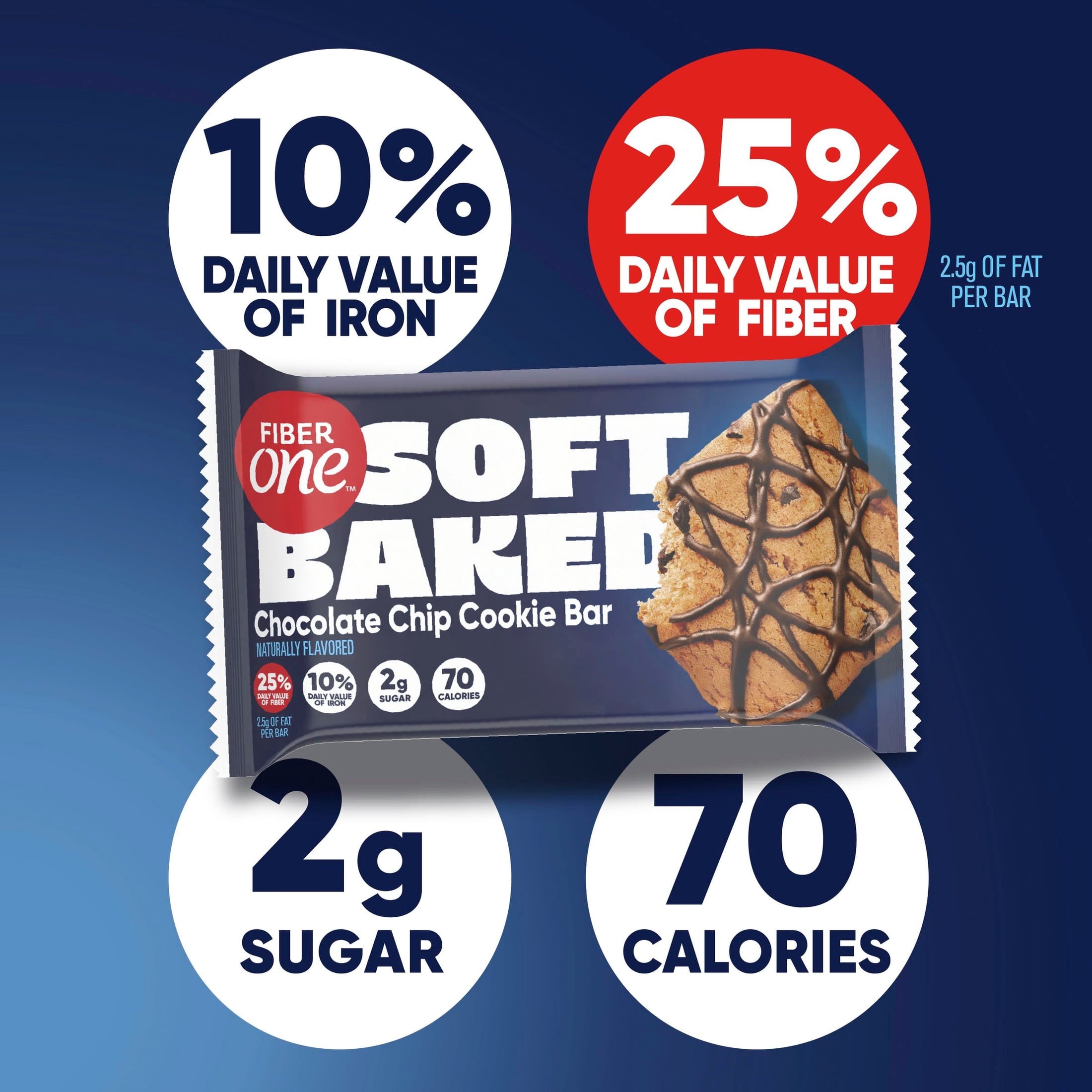 Fiber One Soft Baked Chocolate Chip Cookie Bars, Fiber Snacks, Value Pack, 12 Ct, 10.6 oz