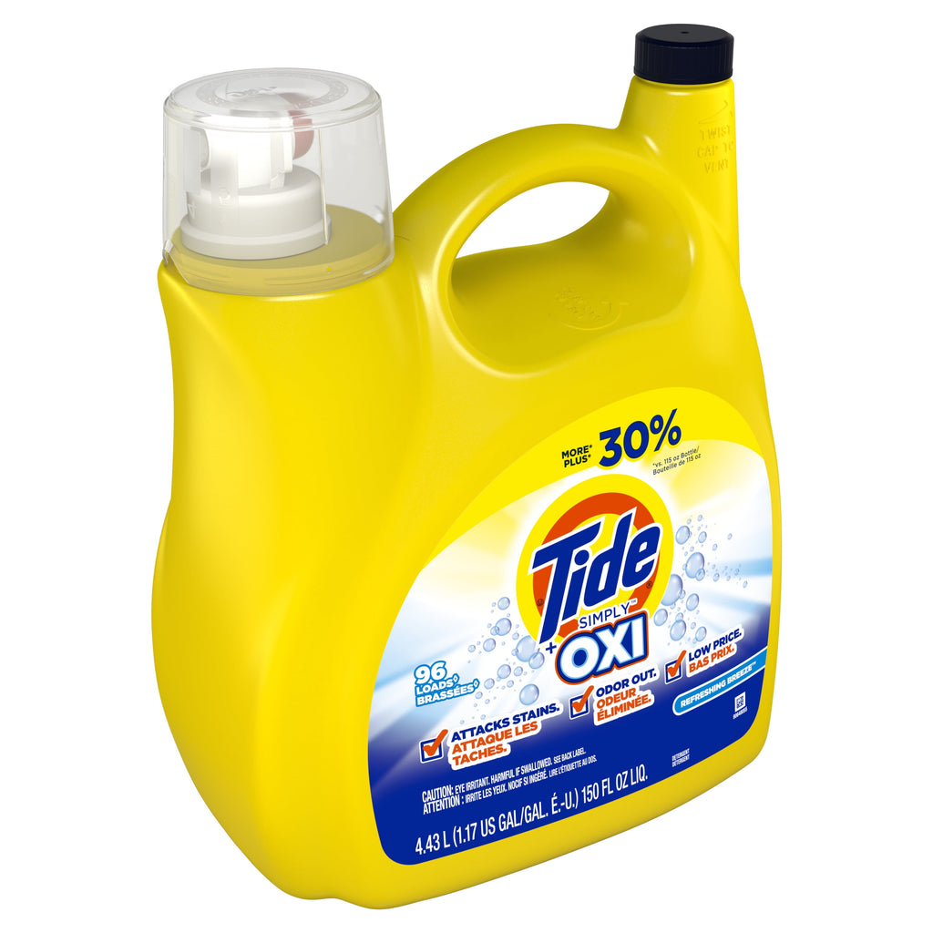 Tide Simply + Oxi Liquid Laundry Detergent, Refreshing Breeze, 96 loads, 150 Fl Oz