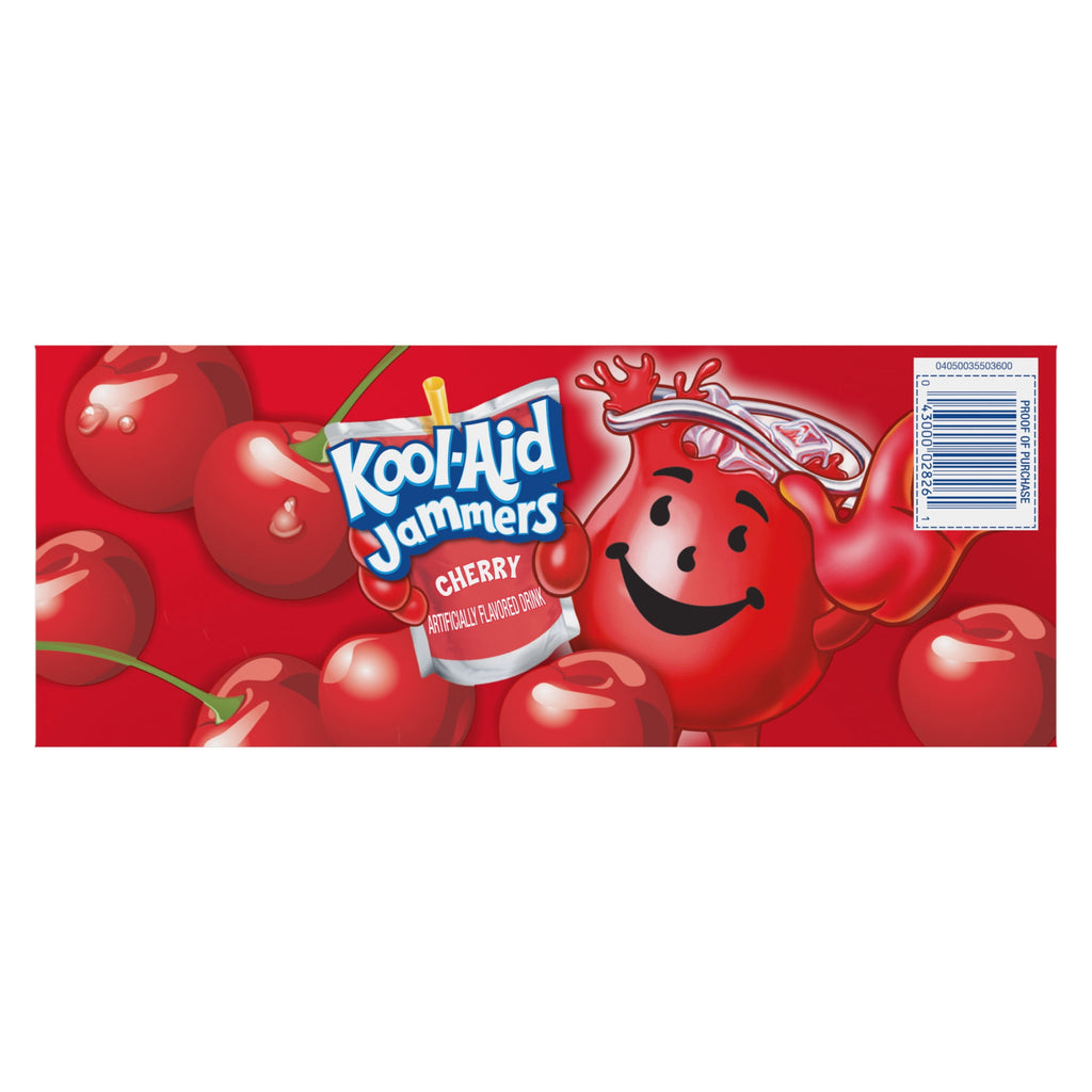 Kool-Aid Jammers Artificially Flavored Drink, 10 Pouches, for School Lunches and On-the-Go Hydration, Cherry Flavor, Excellent Source of Vitamin C, 6 fl oz