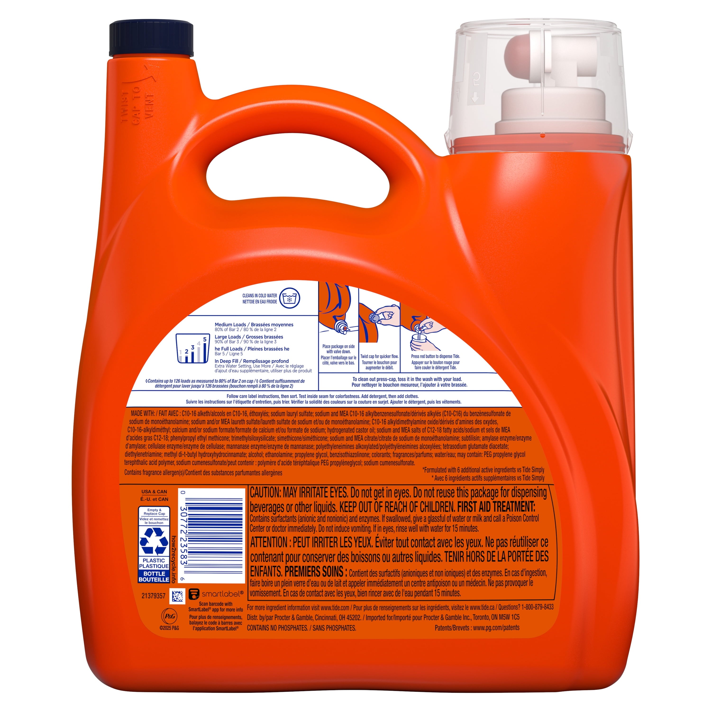 Tide Laundry Detergent Liquid with 6X Boosted Cleaning Power, Original Scent, 125 fl oz, 100 Loads