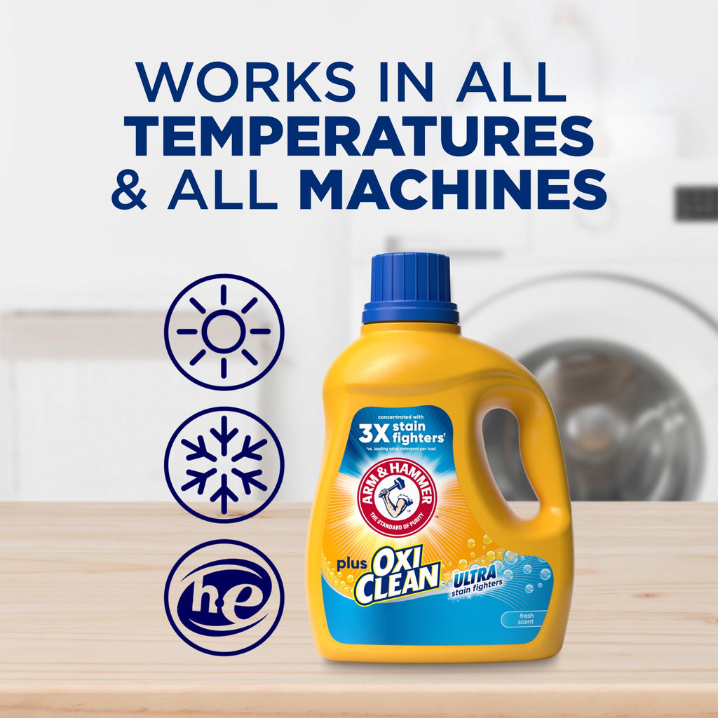 ARM & HAMMER Plus OxiClean Ultra Stain Fighters Liquid Laundry Detergent, Fresh Scent, 96.2 Fl Oz