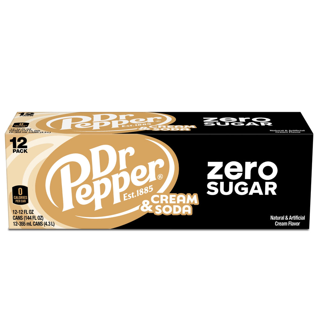 Dr Pepper & Cream Zero Sugar Soda Pop, 12 fl oz, 12 Pack Cans
