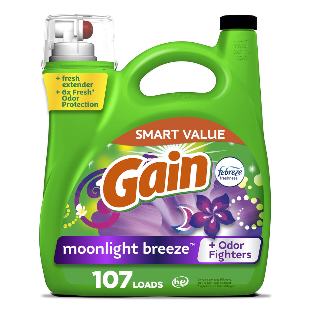 Gain Laundry Detergent Liquid with Odor Fighters, Moonlight Breeze Scent, 46 fl oz, 32 Loads