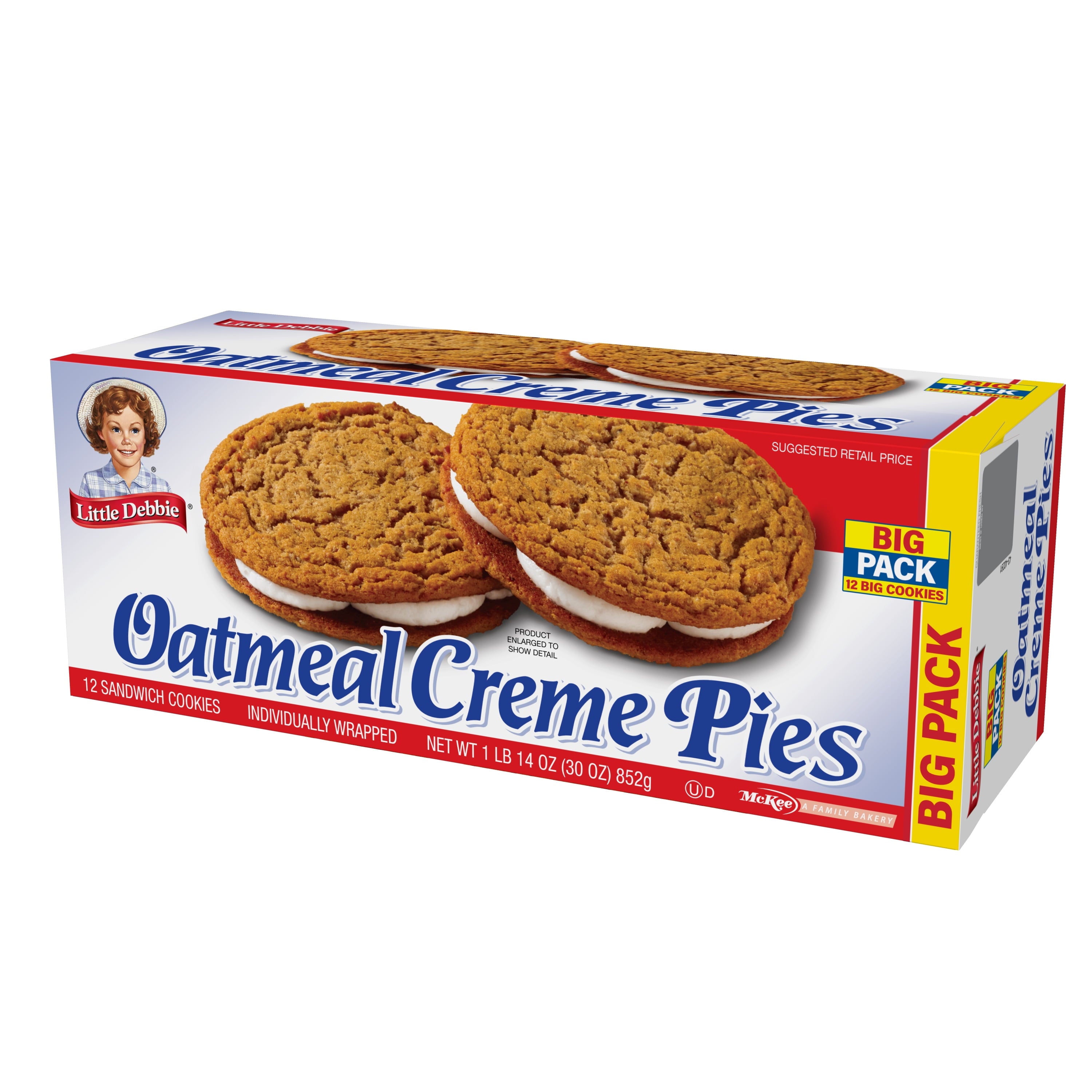 Little Debbie Big Pack Oatmeal Creme Pies, 12 Sandwich Cookies per pack, 30 oz