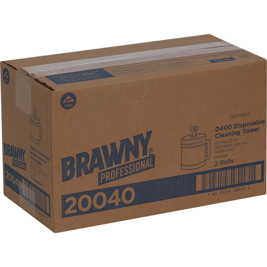 Brawny® Professional D400 Disposable Cleaning Towels With Bucket - 9.90" X 13" - 200 Sheets/roll - Orange - Absorbent, Soft - 2 / Carton