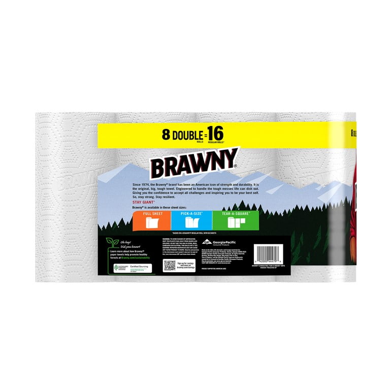 Brawny Tear-a-Square Paper Towels, 8 Double Rolls