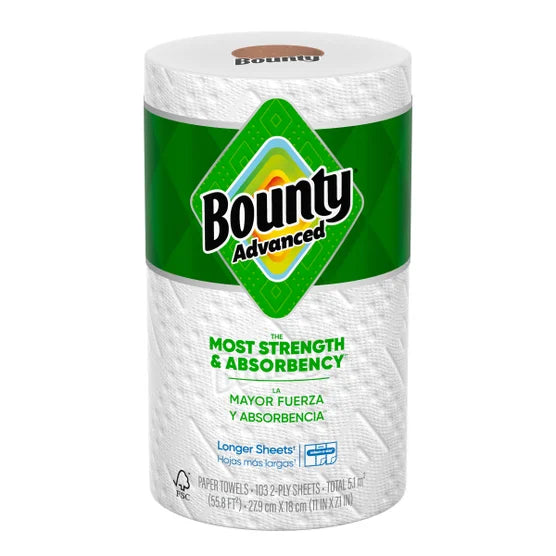 Bounty Advanced Paper Towels, 2-Ply, 103 Sheets per Roll, 12-Count Pack