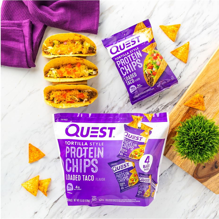 (2 pack) Quest Tortilla Style Protein Chips, Loaded Taco Flavor, Baked, Low Carb, 4 Count
