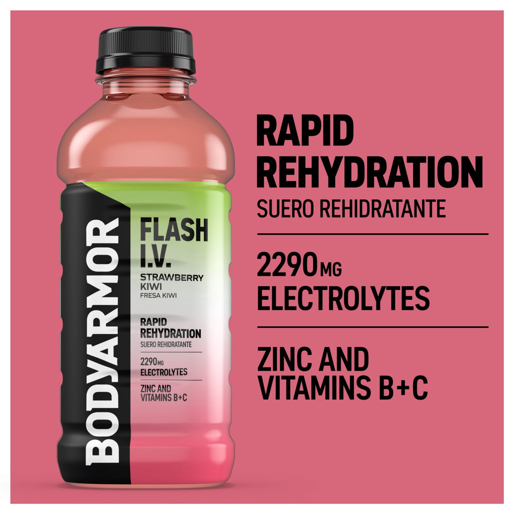BODYARMOR Flash I.V. Strawberry Kiwi Electrolyte Sports Drink Bottle, 20 fl oz