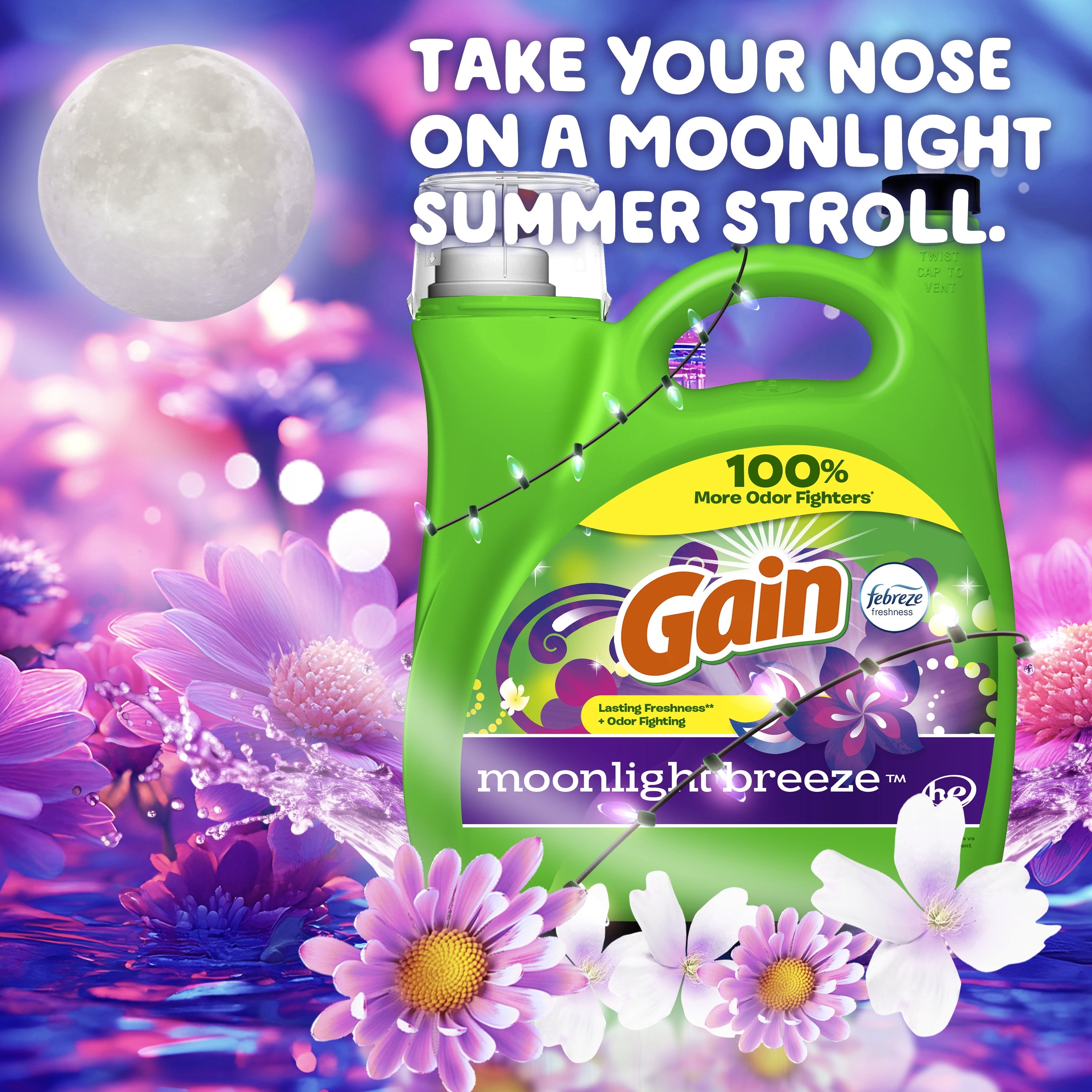 Gain Laundry Detergent Liquid with Odor Fighters, Moonlight Breeze Scent, 46 fl oz, 32 Loads