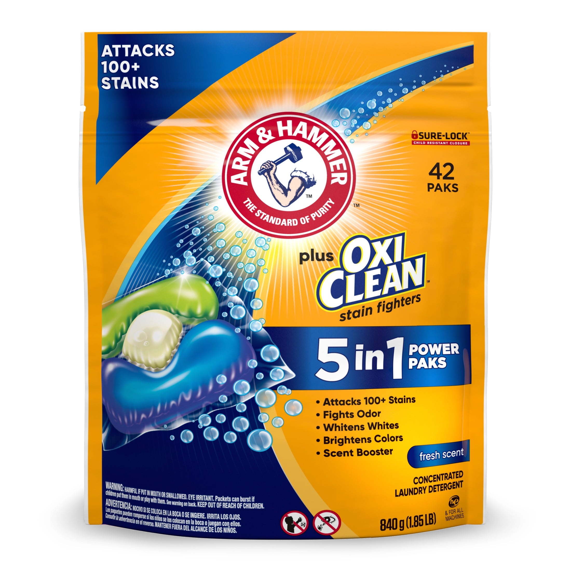 ARM & HAMMER Plus OxiClean 5-in-1 Laundry Detergent Paks, Fresh Scent, 42 Count