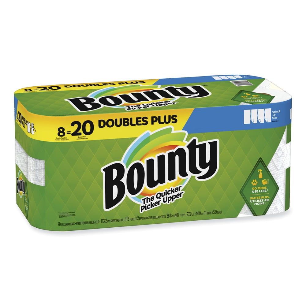 Bounty® Select-a-Size Kitchen Roll Paper Towels, 2-Ply, 5.9 x 11, White, 113 Sheets/Double Plus Roll, 8 Rolls/Pack