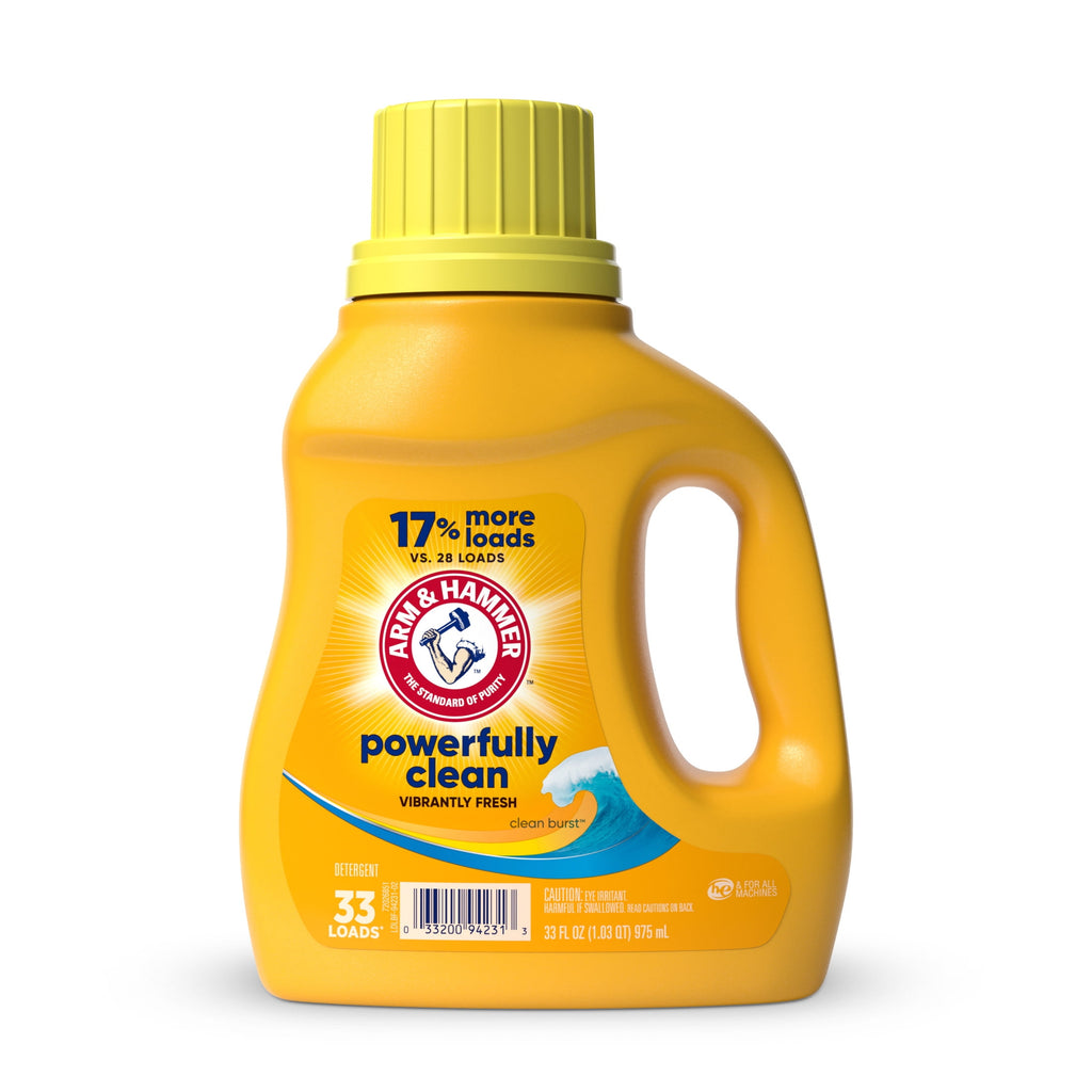 ARM & HAMMMER Liquid Laundry Detergent Soap, Clean Burst Fresh, 33 fl oz, 33 Loads