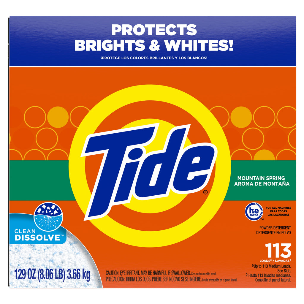 Tide Powder Laundry Detergent, Mountain Spring Scent, 129 oz, 113 Loads