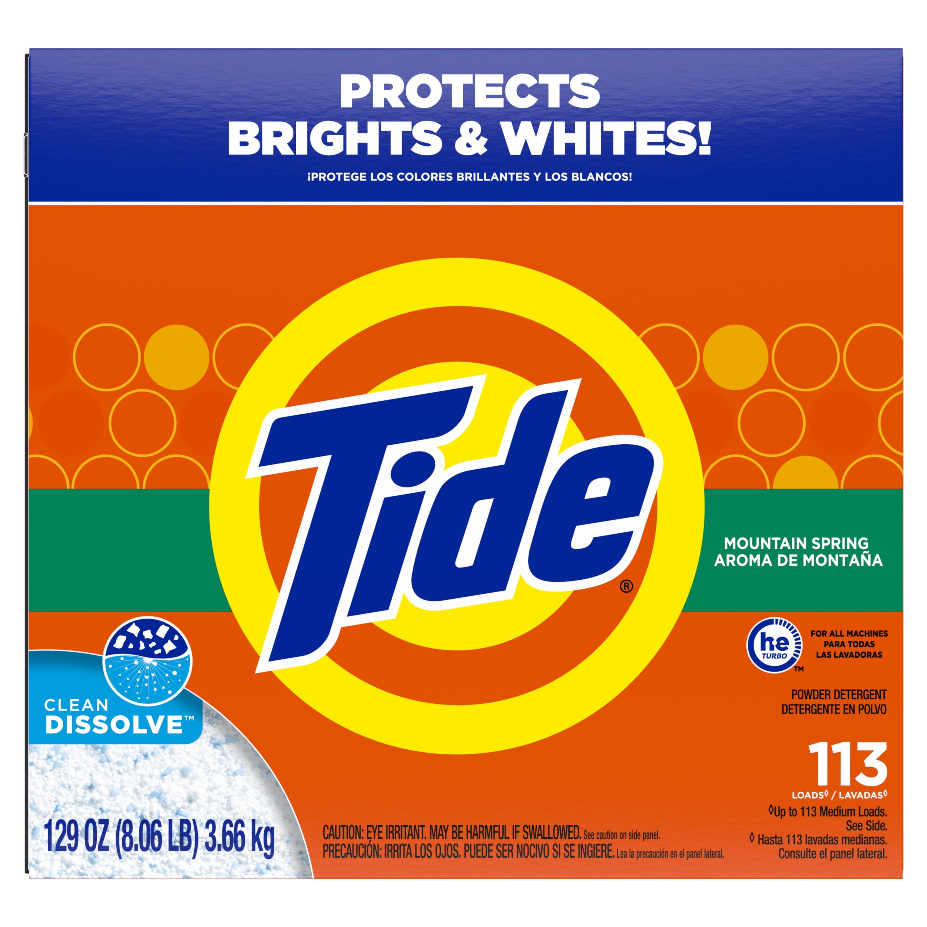 Tide Powder Laundry Detergent, Mountain Spring Scent, 129 oz, 113 Loads