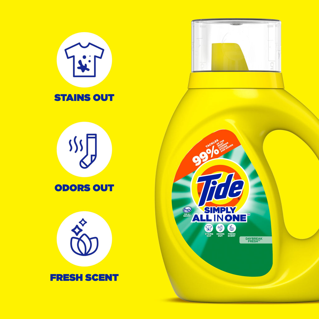 Tide Simply Liquid Laundry Detergent, All-In-One, Daybreak Fresh Scent, 173 fl oz, 138 Loads
